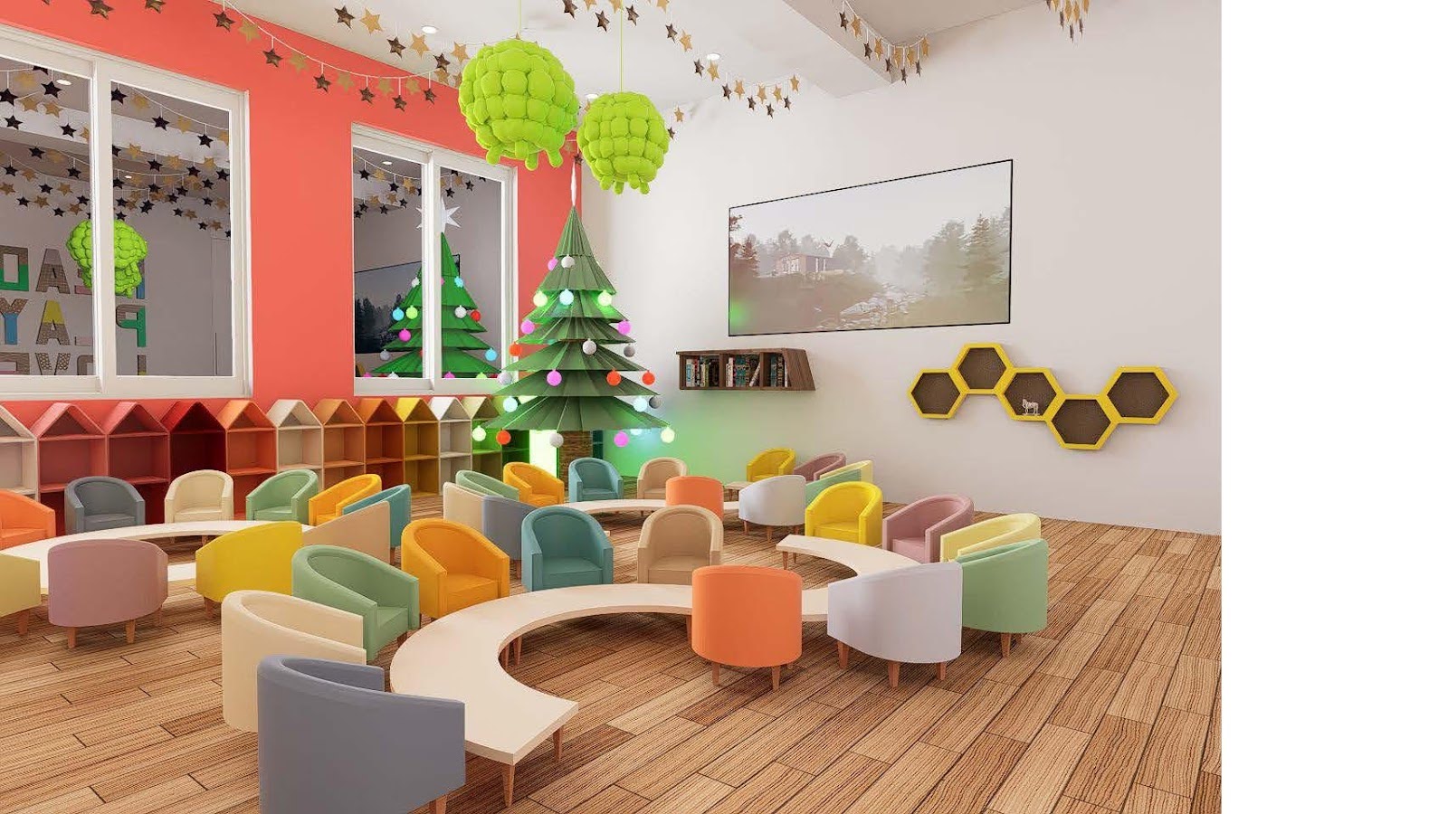 Classroom with Christmas tree